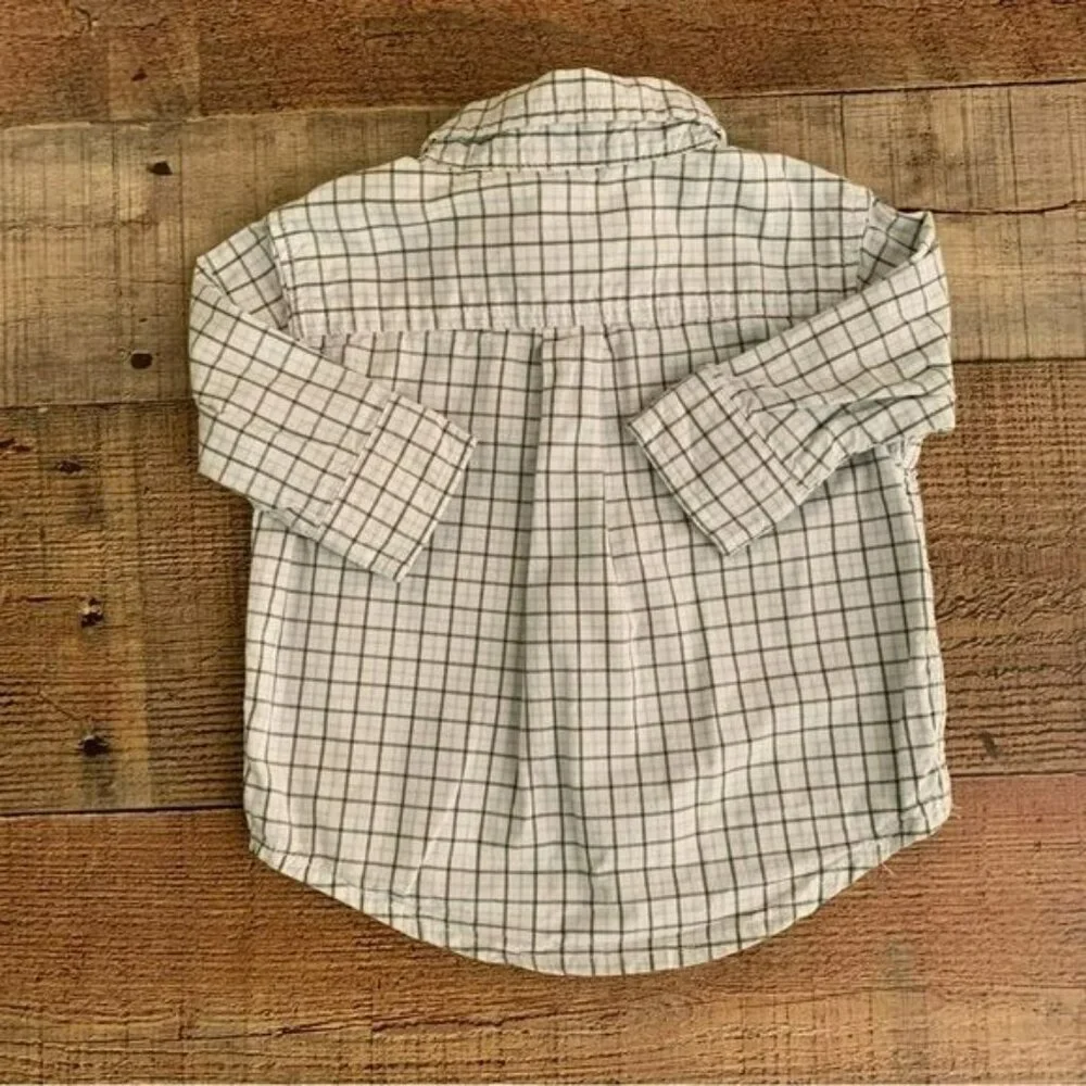 Gymboree baby boys green white blue checkered long sleeve button up -3/6M